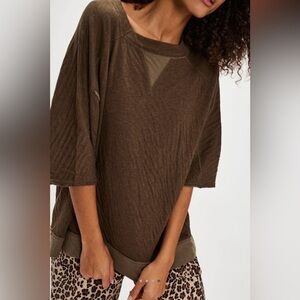 NWT Free People Intimately S Wait a Minute Sleep Tee in Army Combo Brown New $70